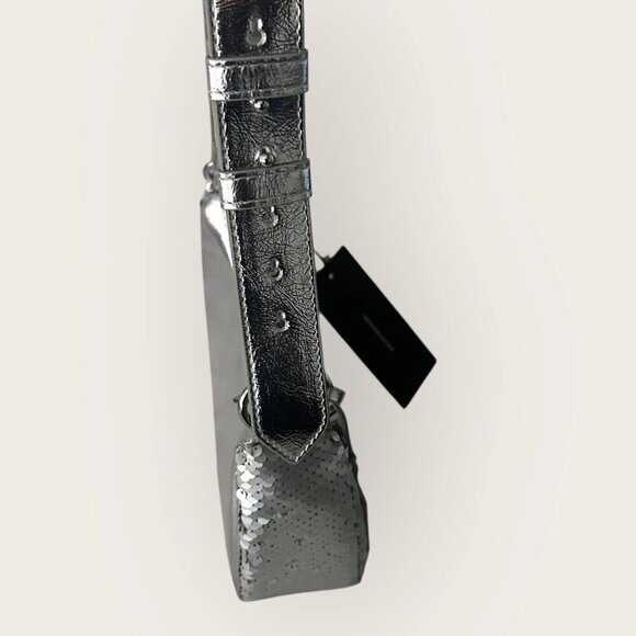 Nicole Miller Silver Sequin Hobo Mini Y2K Shoulder Bag New with Tags - Picture 4 of 7